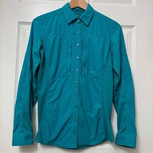 KUHL Airspeed Vent Womens Teal Button-Up Long Sleeve Blouse Shirt Size XS Hiking